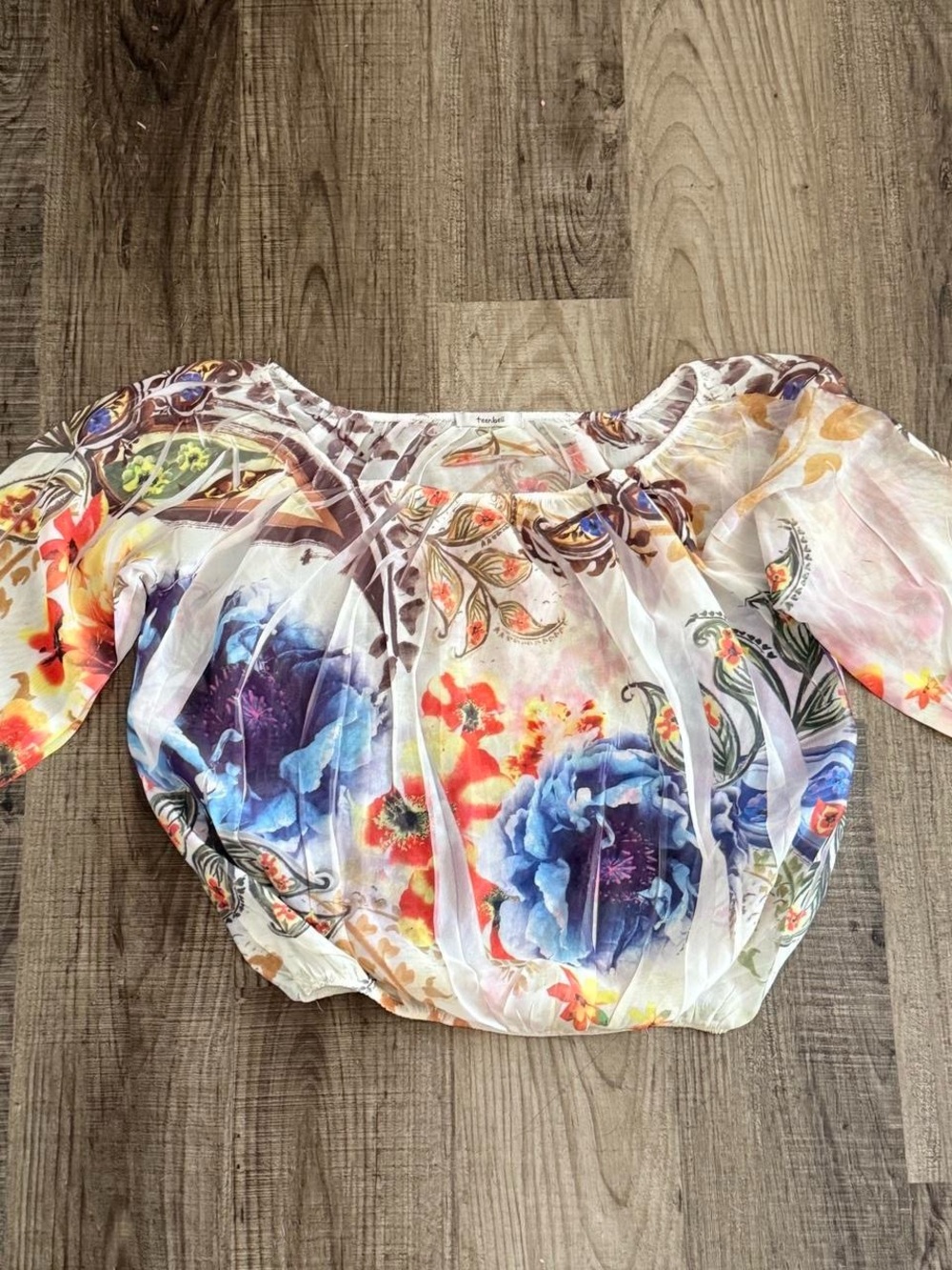 2000s Sublimation Print Peasant Top Sz M